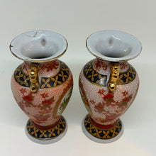 Load image into Gallery viewer, Vintage Pair of Satsuma Ware Hand Painted Birds &amp; Flowers Mini Urn Vases