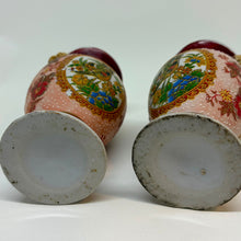 Load image into Gallery viewer, Vintage Pair of Satsuma Ware Hand Painted Birds &amp; Flowers Mini Urn Vases