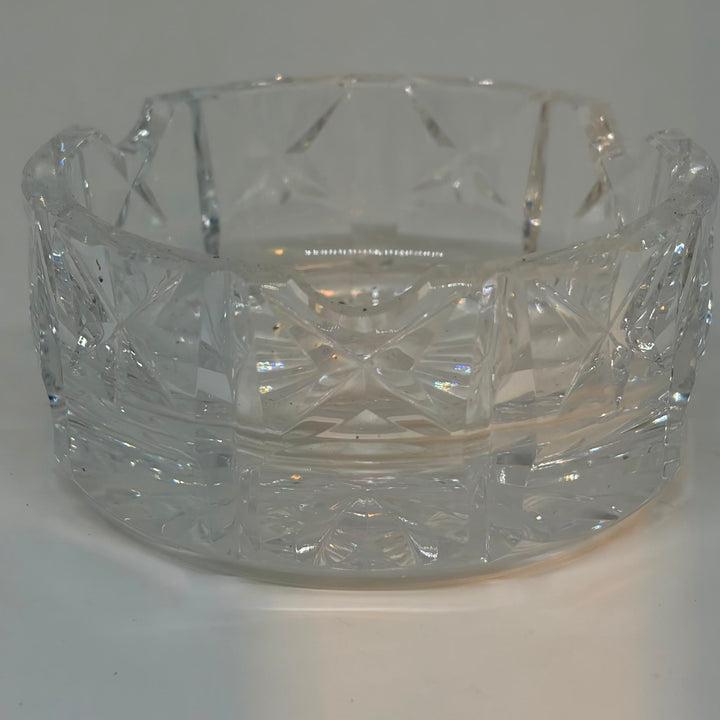 Vintage Heavy Cut Crystal Glass Geometric Diamond Starburst Ashtray