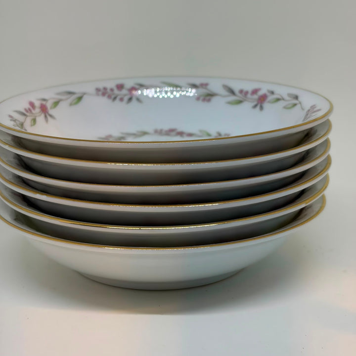 Set of SIX Vintage Hira Japan Fine China 'Ridgewood' Rose Bowls Gold Rim