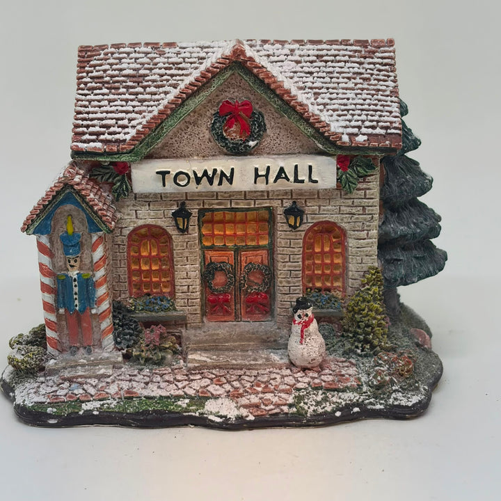 Vintage Christmas Snowman Village Town Hall Cottage Figurine