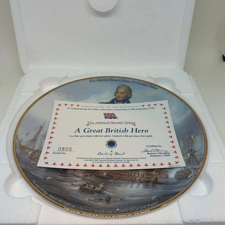 Danbury Mint 'A Great British Hero' Lord Nelson 8" Trafalgar Plate Box COA