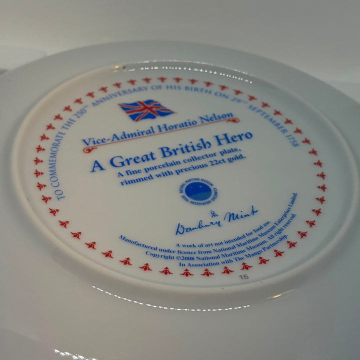 Danbury Mint 'A Great British Hero' Lord Nelson 8" Trafalgar Plate Box COA