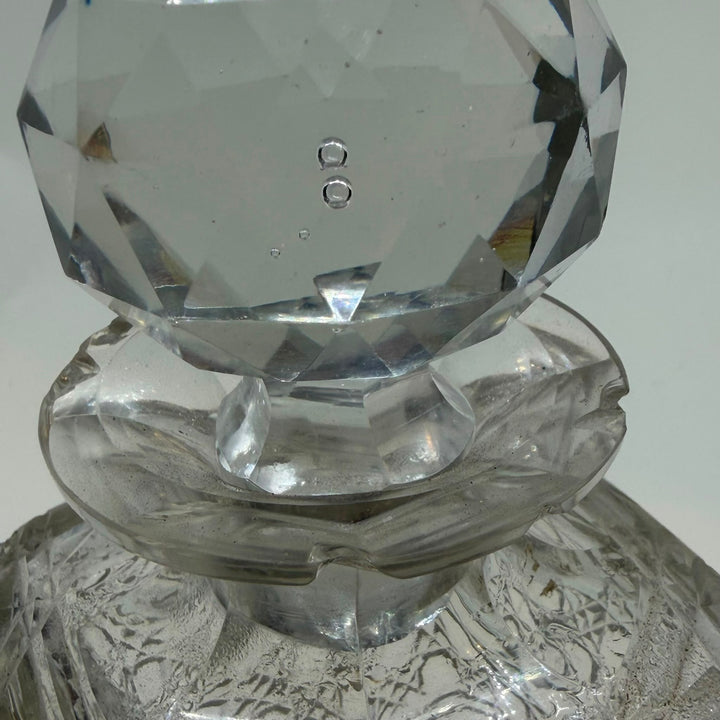 Vintage Cut Crystal Barware Glass Decanter Square Bottle Faceted Orb Stopper