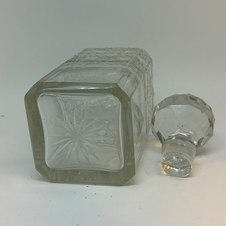 Vintage Cut Crystal Barware Glass Decanter Square Bottle Faceted Orb Stopper