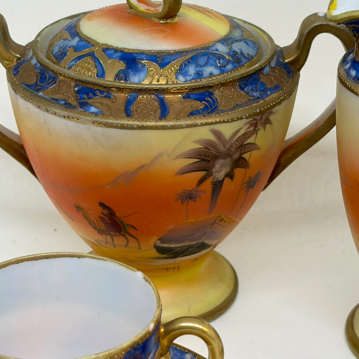 Vintage Japanese Hand Painted Oasis Desert Camel Tea Set