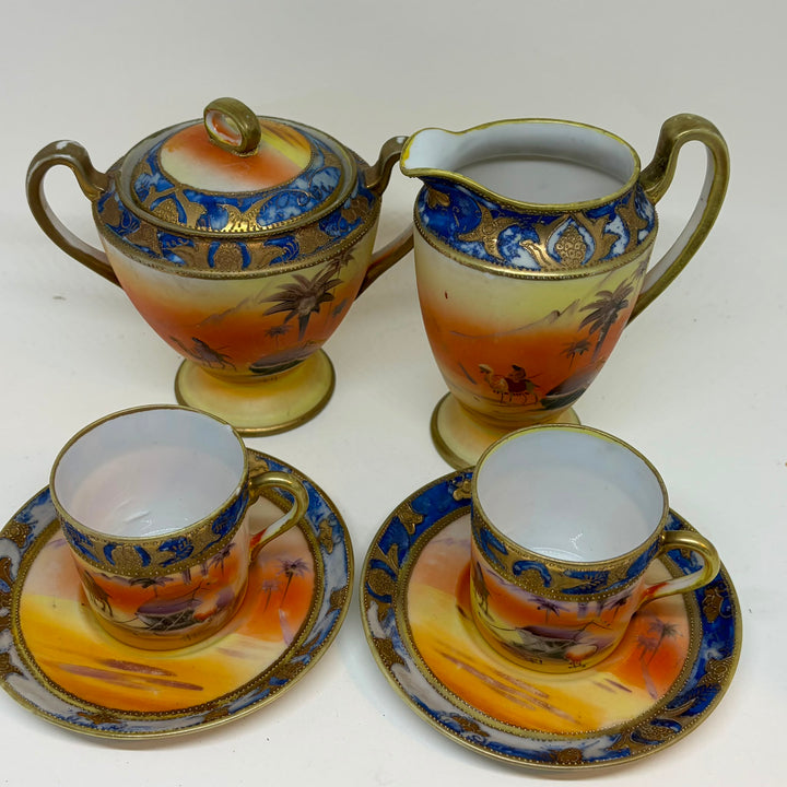 Vintage Japanese Hand Painted Oasis Desert Camel Tea Set