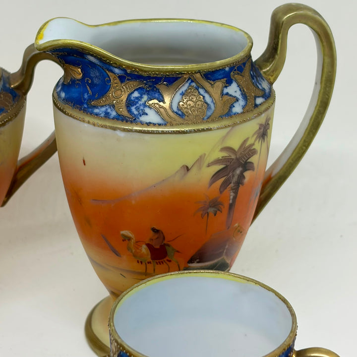 Vintage Japanese Hand Painted Oasis Desert Camel Tea Set
