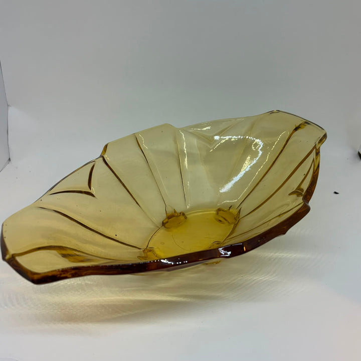 Vintage Amber Glass Art Deco Oval Footed Centerpiece Bowl/Dish