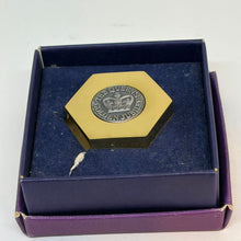 Load image into Gallery viewer, Vintage 2002 Queen Elizabeth II Golden Jubilee Brass Hexagon Paperweight