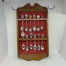 Load image into Gallery viewer, Vintage 12 Piece Travel Souvenir Spoons Collection with Wooden Display Cabinet