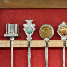 Load image into Gallery viewer, Vintage 12 Piece Travel Souvenir Spoons Collection with Wooden Display Cabinet