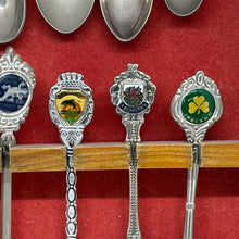 Load image into Gallery viewer, Vintage 12 Piece Travel Souvenir Spoons Collection with Wooden Display Cabinet