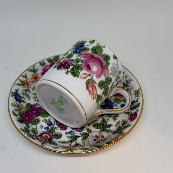 Vintage Crown Staffordshire Floral Demitasse Coffee Cup & Saucer Set