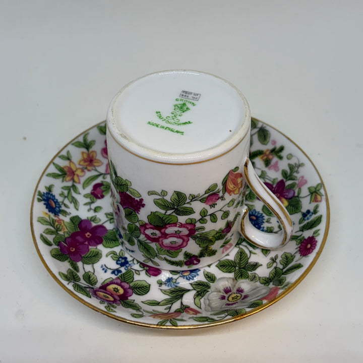 Vintage Crown Staffordshire Floral Demitasse Coffee Cup & Saucer Set