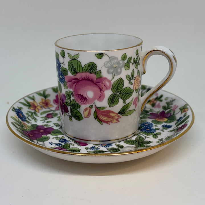 Vintage Crown Staffordshire Floral Demitasse Coffee Cup & Saucer Set