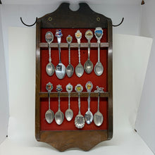 Load image into Gallery viewer, Vintage 12 Piece Travel Souvenir Spoons Collection with Wooden Display Cabinet