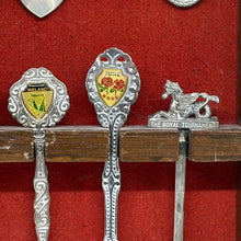 Load image into Gallery viewer, Vintage 12 Piece Travel Souvenir Spoons Collection with Wooden Display Cabinet