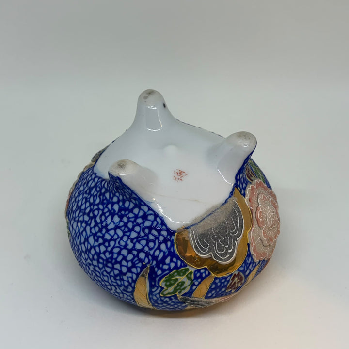 Vintage Phoenix Peony Gilt Japanese Koro Blue Tripod Incense Burner