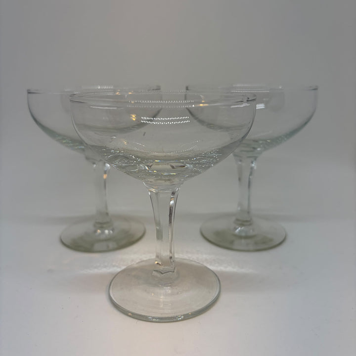 Trio of Vintage Clear Glass Champagne Saucers/Cocktail Coupe Glasses