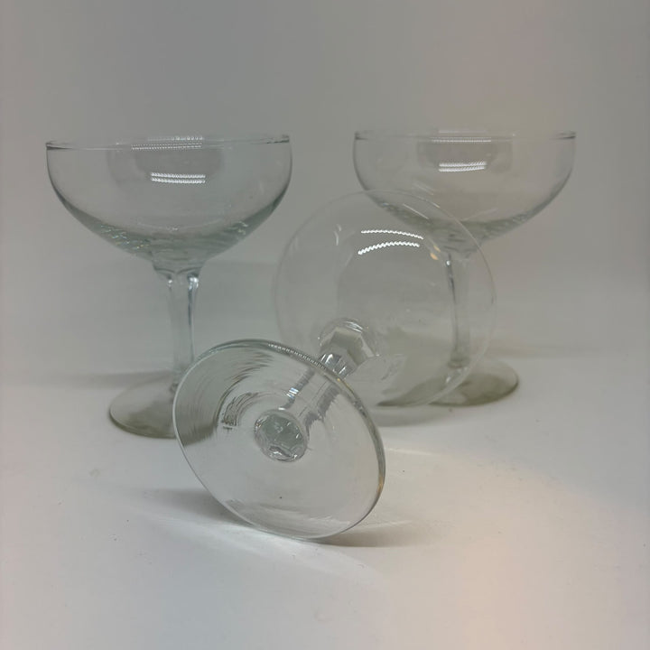 Trio of Vintage Clear Glass Champagne Saucers/Cocktail Coupe Glasses