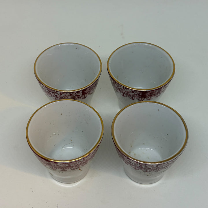 4 x Vintage Burgundy Floral Gold Rim Seltmann Weiden Bavaria Egg Cups