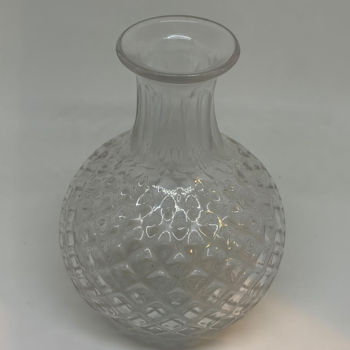 Vintage Clear Pressed Glass Diamond Hobnail Quilt Carafe Decanter Vase 6.25"