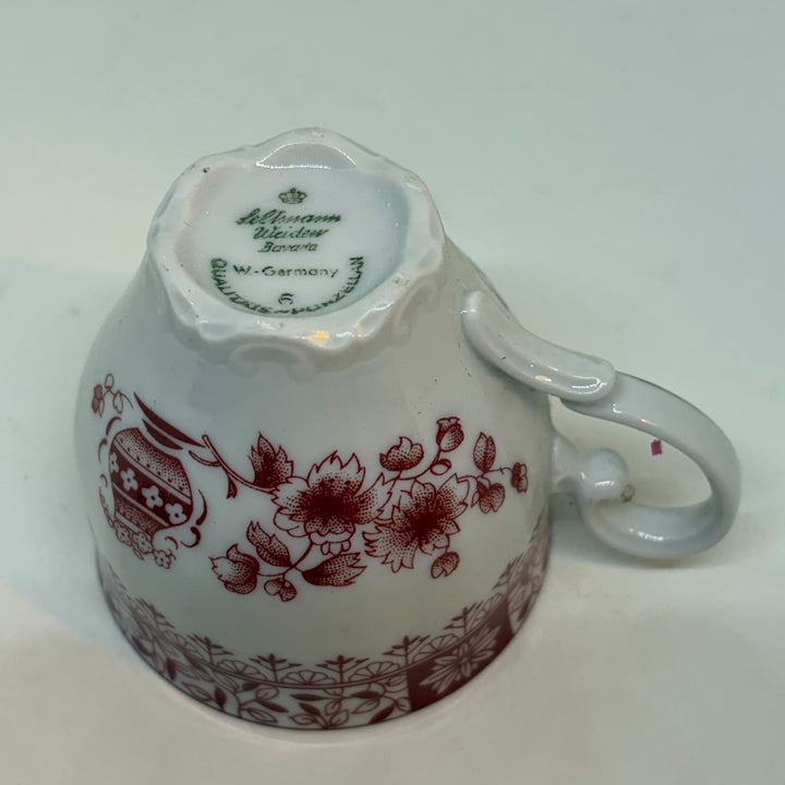 Vintage Seltmann Weiden German Bavarian Burgundy Floral Urn Teacup 2.25"
