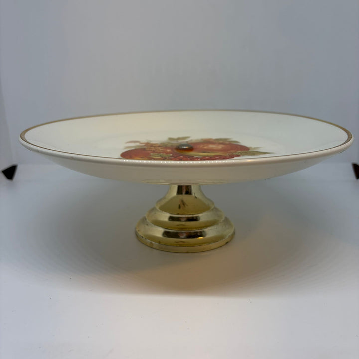 Vintage Crown Devon Staffordshire Cake Stand Fruit Motif