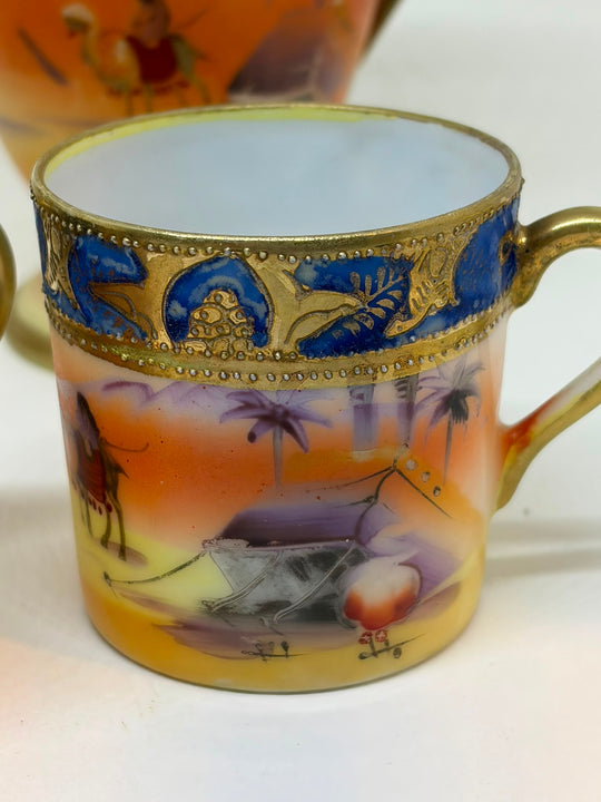 Vintage Japanese Hand Painted Oasis Desert Camel Tea Set