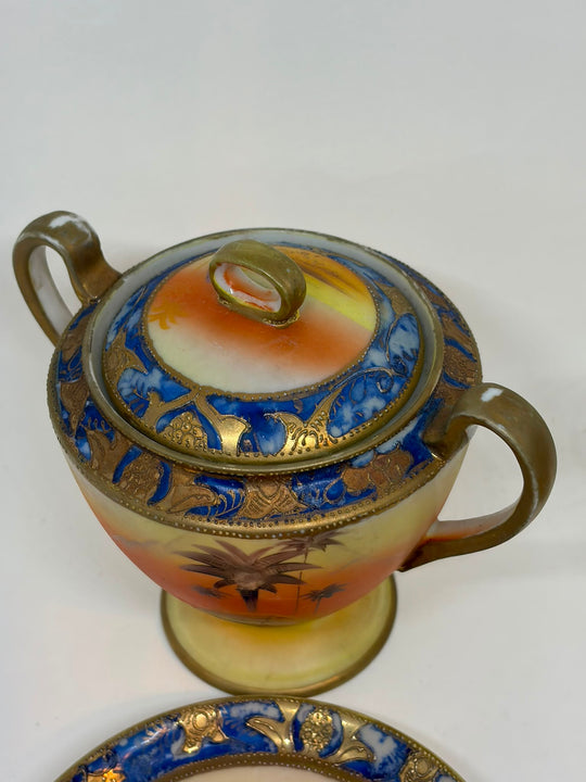 Vintage Japanese Hand Painted Oasis Desert Camel Tea Set