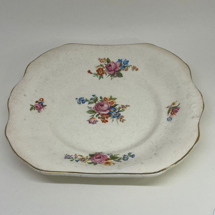 Vintage 1920s CAKE SERVING PLATE Floral Motif  8"