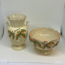 Load image into Gallery viewer, Vintage Hand Painted Autumnal Posy &amp; Amphora Vase Two Piece Set 1950s