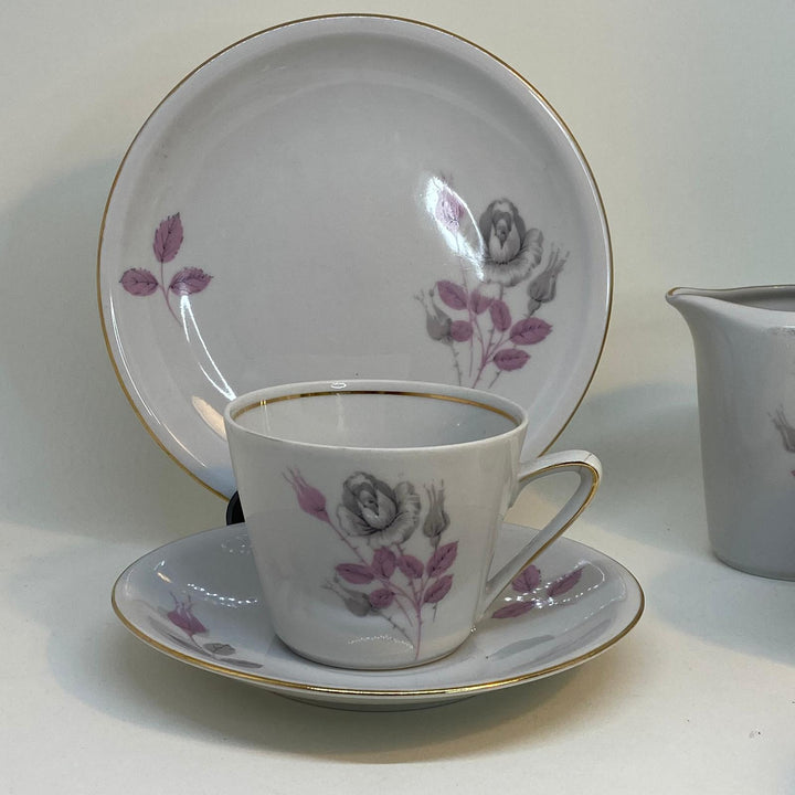 Vintage Chinese Floral Tea Set - 2 x TRIOS and CREAMER & SUGAR BOWL Set