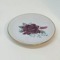 THUN Dark Pink Rose Saucer PIN TRINKET DISH 4.25"