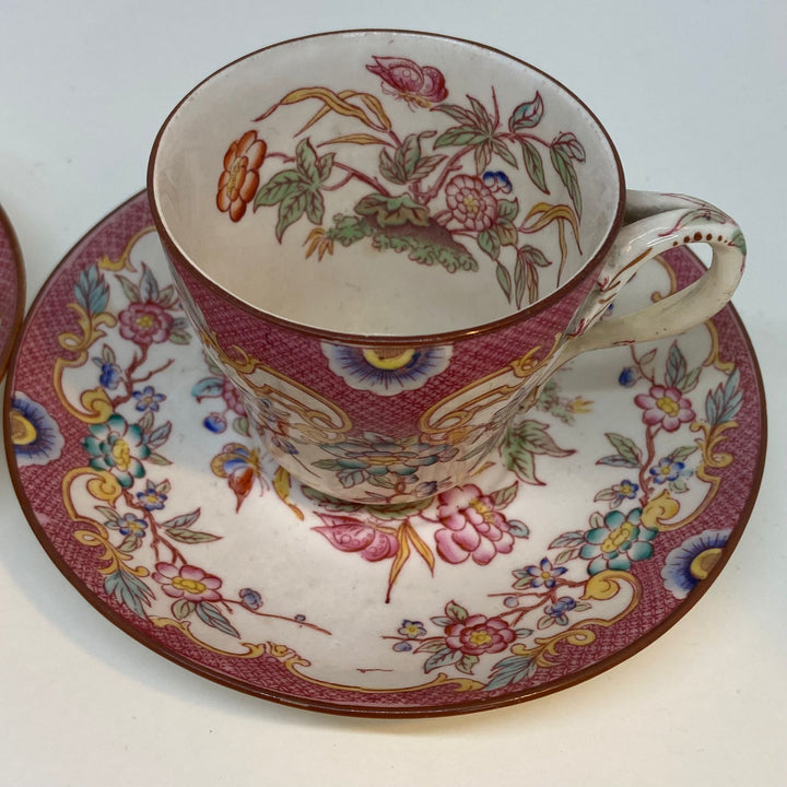 2 x Small Antique French SARRAGUEMINES Tea Cups (Pink)