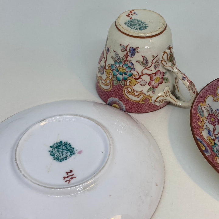 2 x Small Antique French SARRAGUEMINES Tea Cups (Pink)