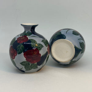 2 x Ceramic BUD VASES Hand-Painted Bold Colours 4.25"