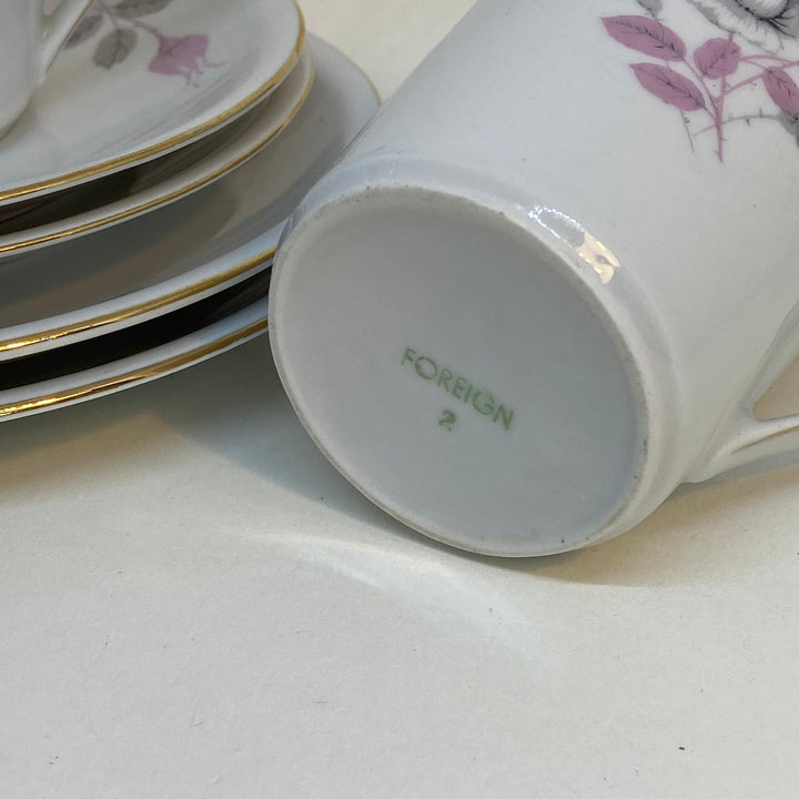 Vintage Chinese Floral Tea Set - 2 x TRIOS and CREAMER & SUGAR BOWL Set