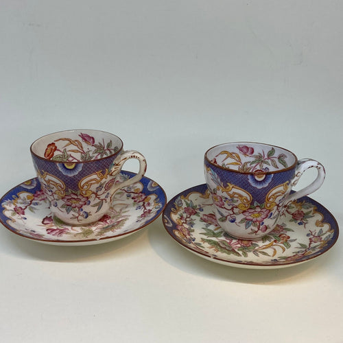 2 x Small Antique French SARRAGUEMINES Tea Cups (Purple)