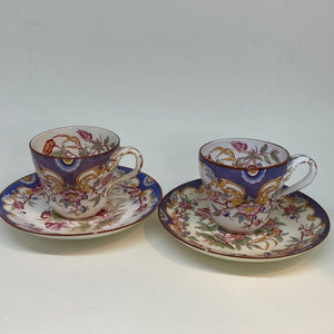 2 x Small Antique French SARRAGUEMINES Tea Cups (Purple)