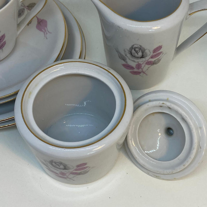 Vintage Chinese Floral Tea Set - 2 x TRIOS and CREAMER & SUGAR BOWL Set