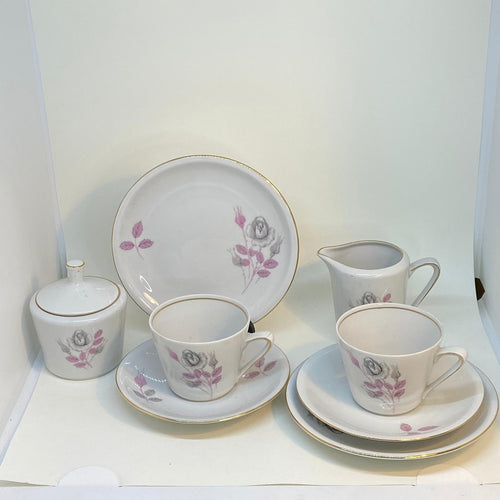 Vintage Chinese Floral Tea Set - 2 x TRIOS and CREAMER & SUGAR BOWL Set