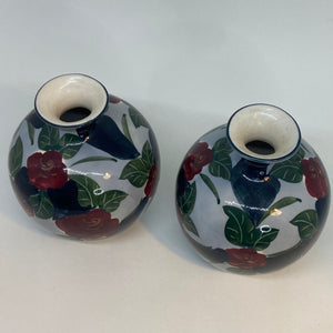 2 x Ceramic BUD VASES Hand-Painted Bold Colours 4.25"