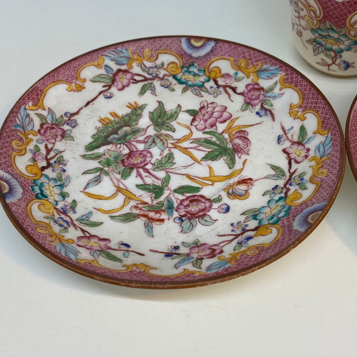 2 x Small Antique French SARRAGUEMINES Tea Cups (Pink)