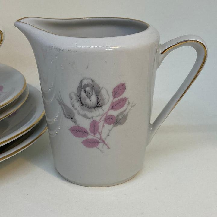 Vintage Chinese Floral Tea Set - 2 x TRIOS and CREAMER & SUGAR BOWL Set