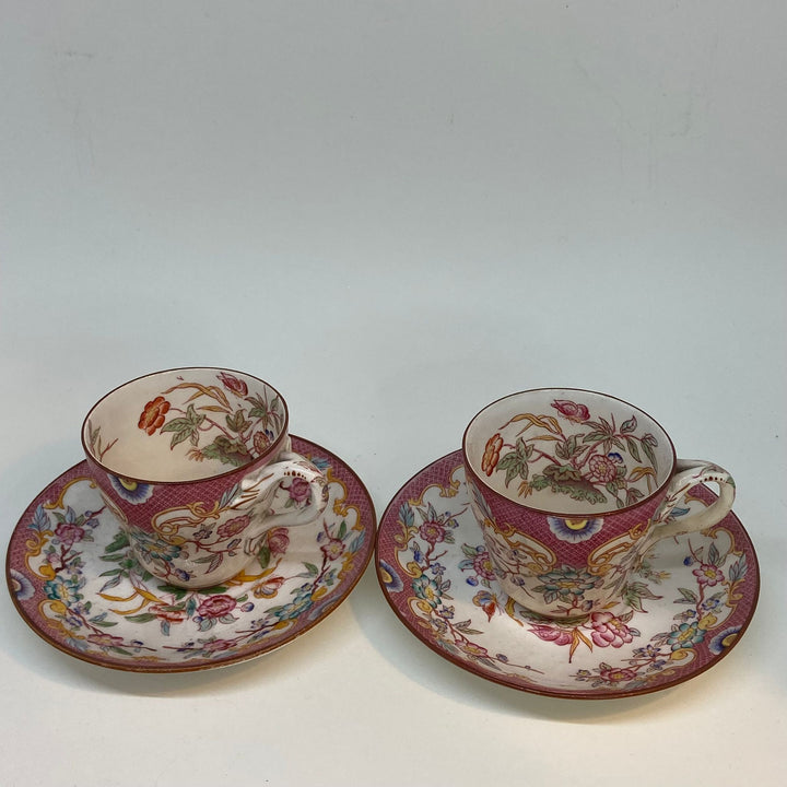 2 x Small Antique French SARRAGUEMINES Tea Cups (Pink)