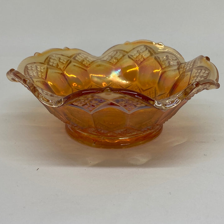 FENTON CARNIVAL GLASS Geometric Pattern Iridescent Marigold BOWL 6"