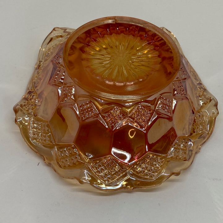 FENTON CARNIVAL GLASS Geometric Pattern Iridescent Marigold BOWL 6"