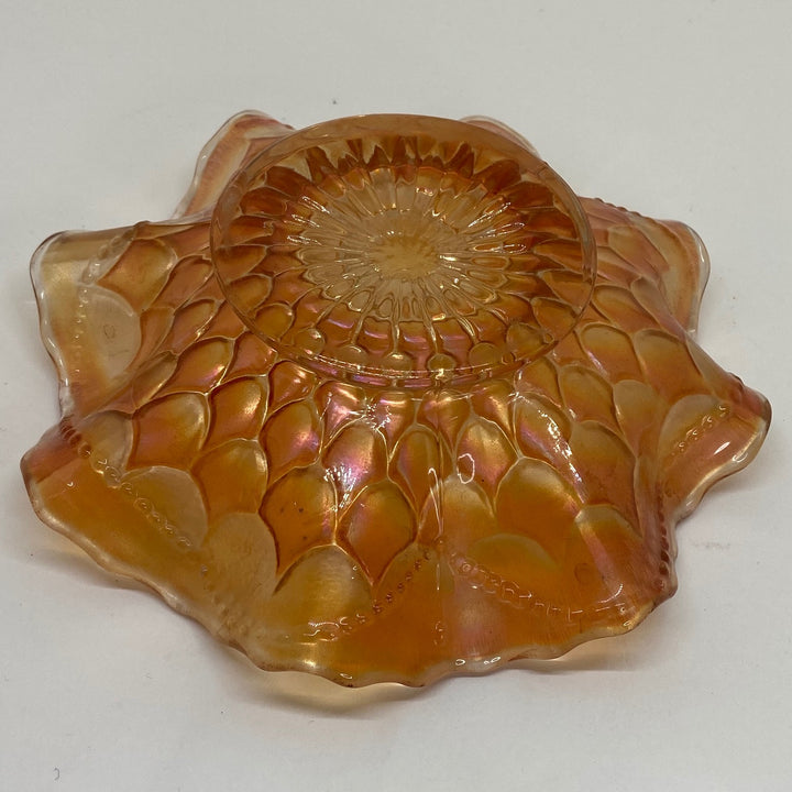 FENTON CARNIVAL GLASS Fish Scale Pattern Iridescent Marigold BOWL 6"